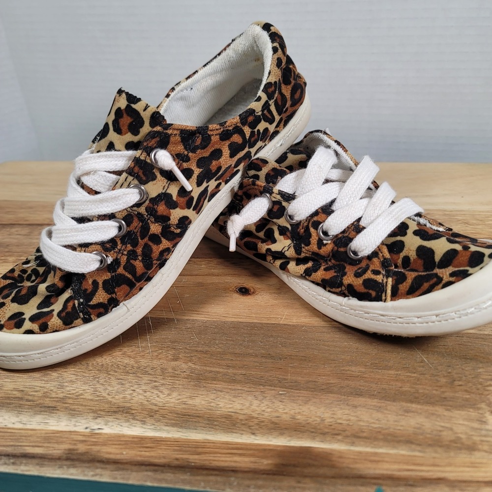 Forever  Women Shoes Canvas Slip-On Sneakers Lace Up Loafers Comfort Leopard 5.5